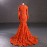 Maxi Orange Sequins Lace Mermaid Formal Evening Prom Dress EN5410